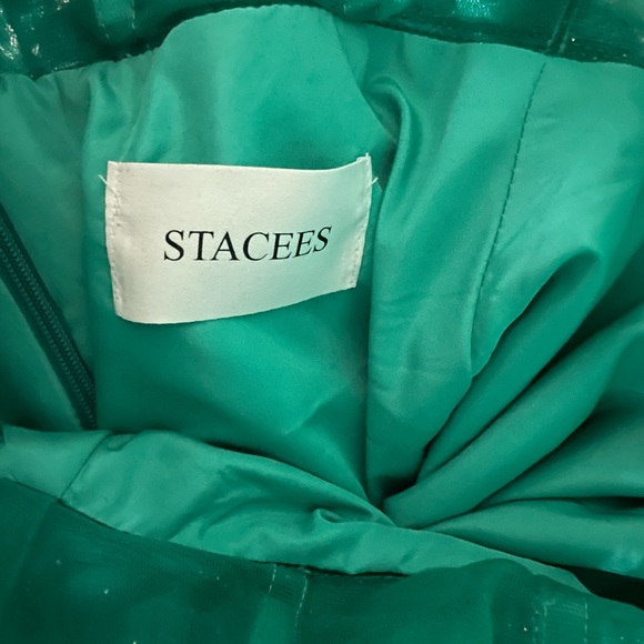 NWT A-Line V-Neck Spaghetti Strap Sweep Train Tulle Hunter Green Prom Dress Sz 2 - Picture 6 of 9